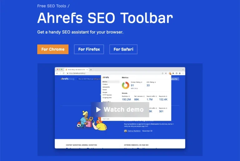 La homepage dell’estensione per browser Ahrefs SEO Toolbar, con i link per il download.