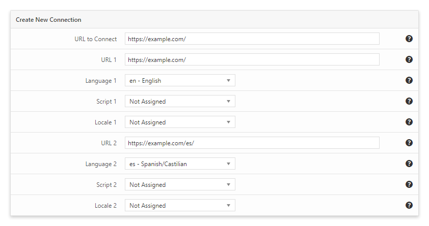 Il menu “Connections” del plugin Hreflang Manager per WordPress.