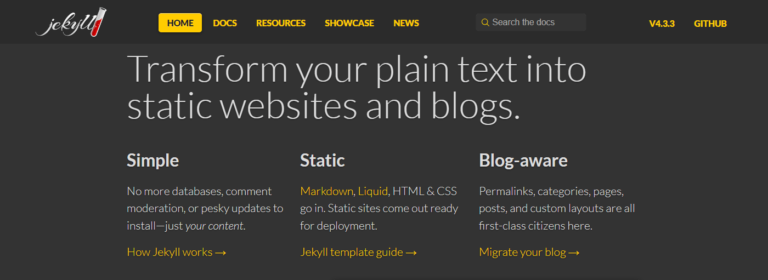 Il sito ufficiale del generatore di siti statici Jekyll.