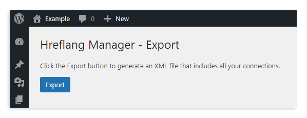 Il menu “Export” del plugin Hreflang Manager per WordPress.