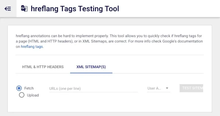 Il modulo fornito da Hreflang Tags Testing Tools per eseguire un controllo hreflang sulla sitemap XML di un sito web.