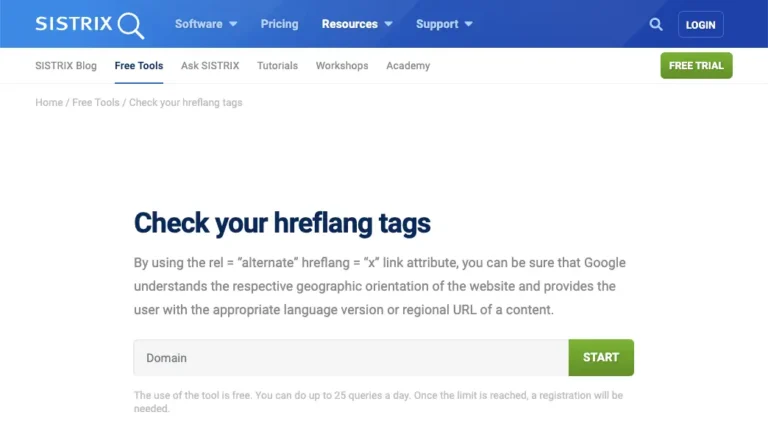 Lo strumento online per il controllo hreflang fornito da Sistrix.