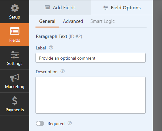 Campo di testo paragrafo di WPForms.