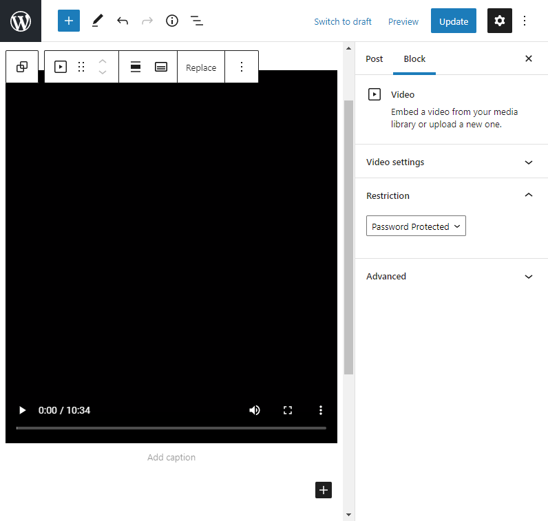 A video associated with a restriction in the WordPress Editor.