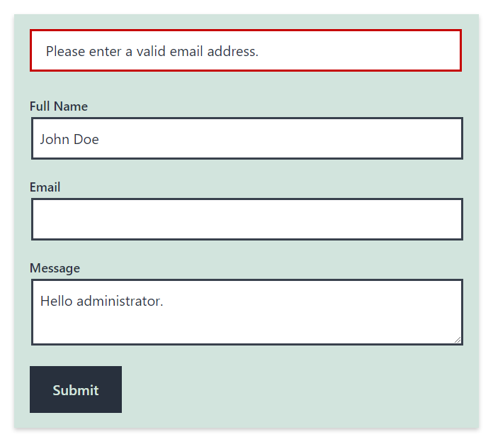 The contact form with JavaScript validation