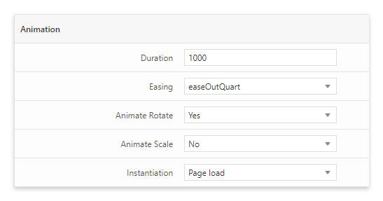 Animation settings of the chart in the WordPress back-end.