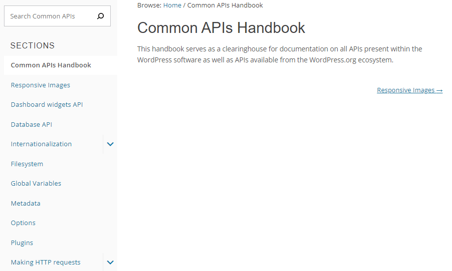 Common APIs Handbook page