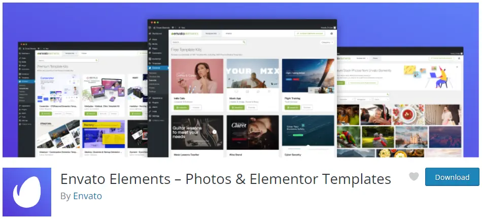 Screenshot of the Envato Elements plugin that allows users to easily access and import portfolio templates into their site.