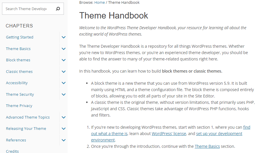 Theme Handbook page