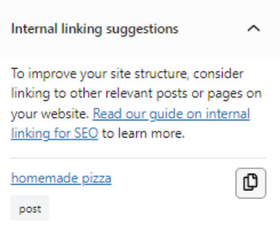 Screenshot of Yoast Premium's internal linking feature, showing recommended internal links.