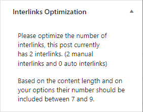 Screenshot of Interlinks Manager's feature that calculates the optimal number of internal links to include in a post based on the post length.