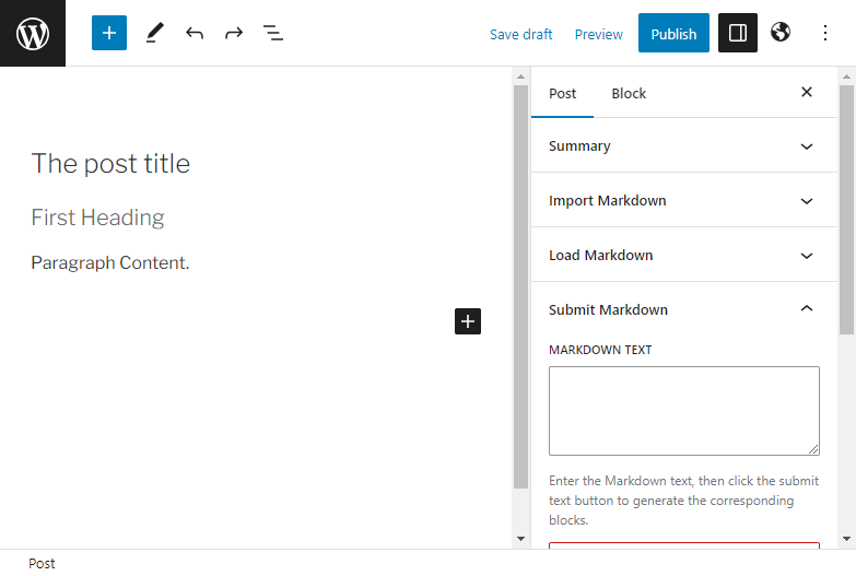The block editor of WordPress with a new article generated from the provided Markdown content. 