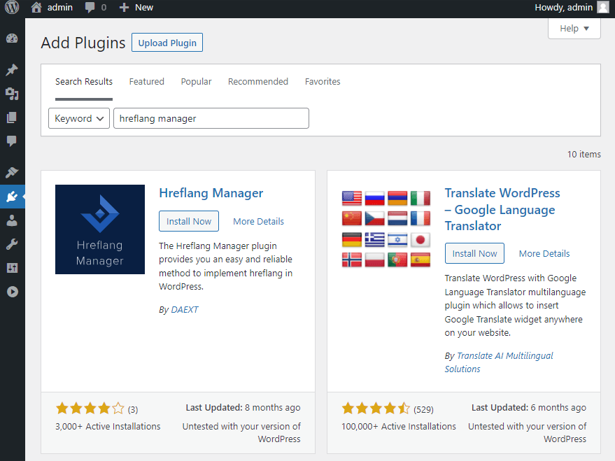 The "Hreflang Manager" plugin in the plugins menu of WordPress.