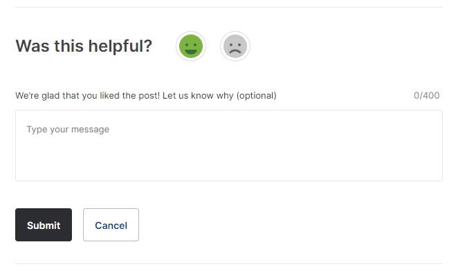 The default feedback form generated by the helpful plugin for WordPress.