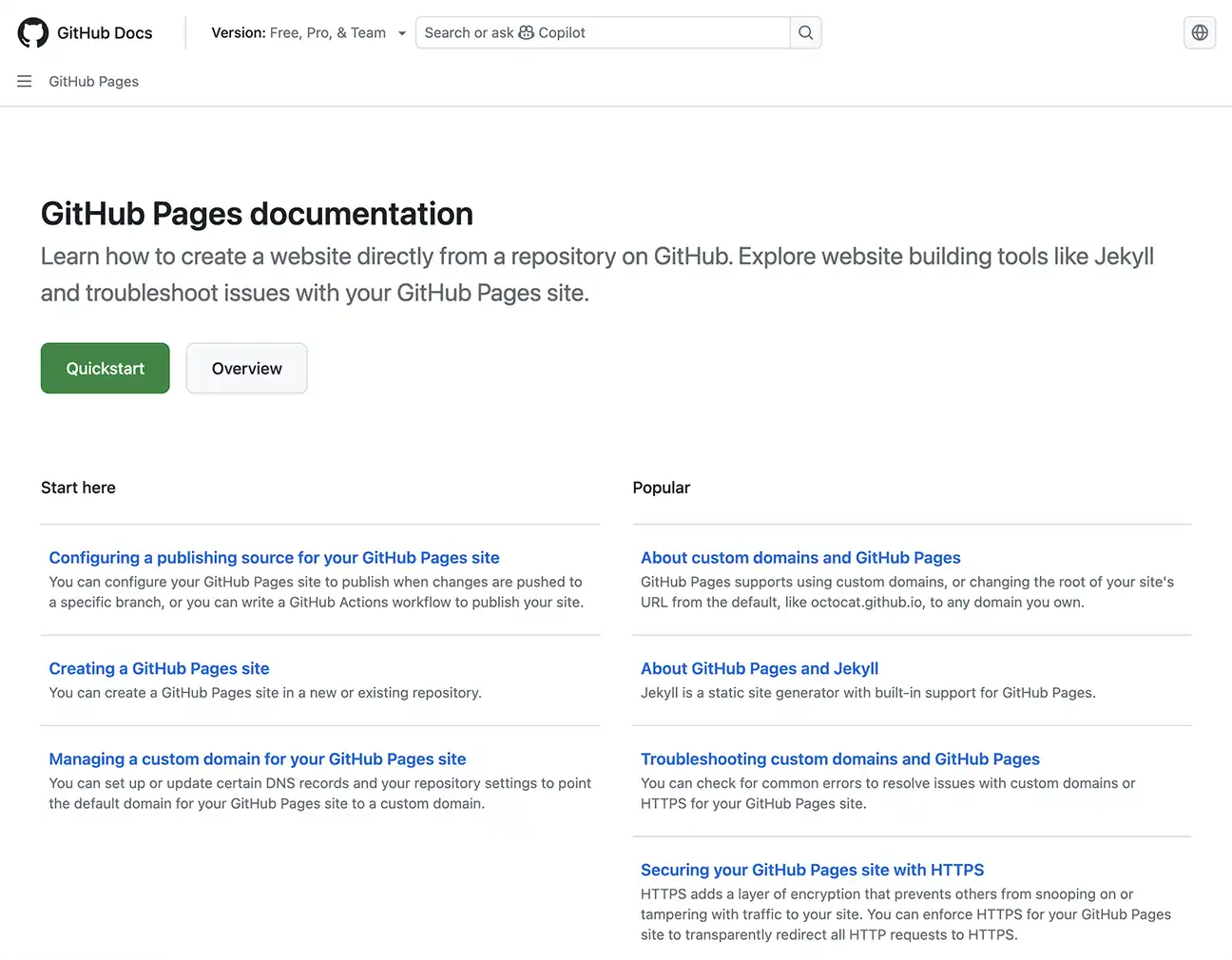 GitHub Pages documentation.