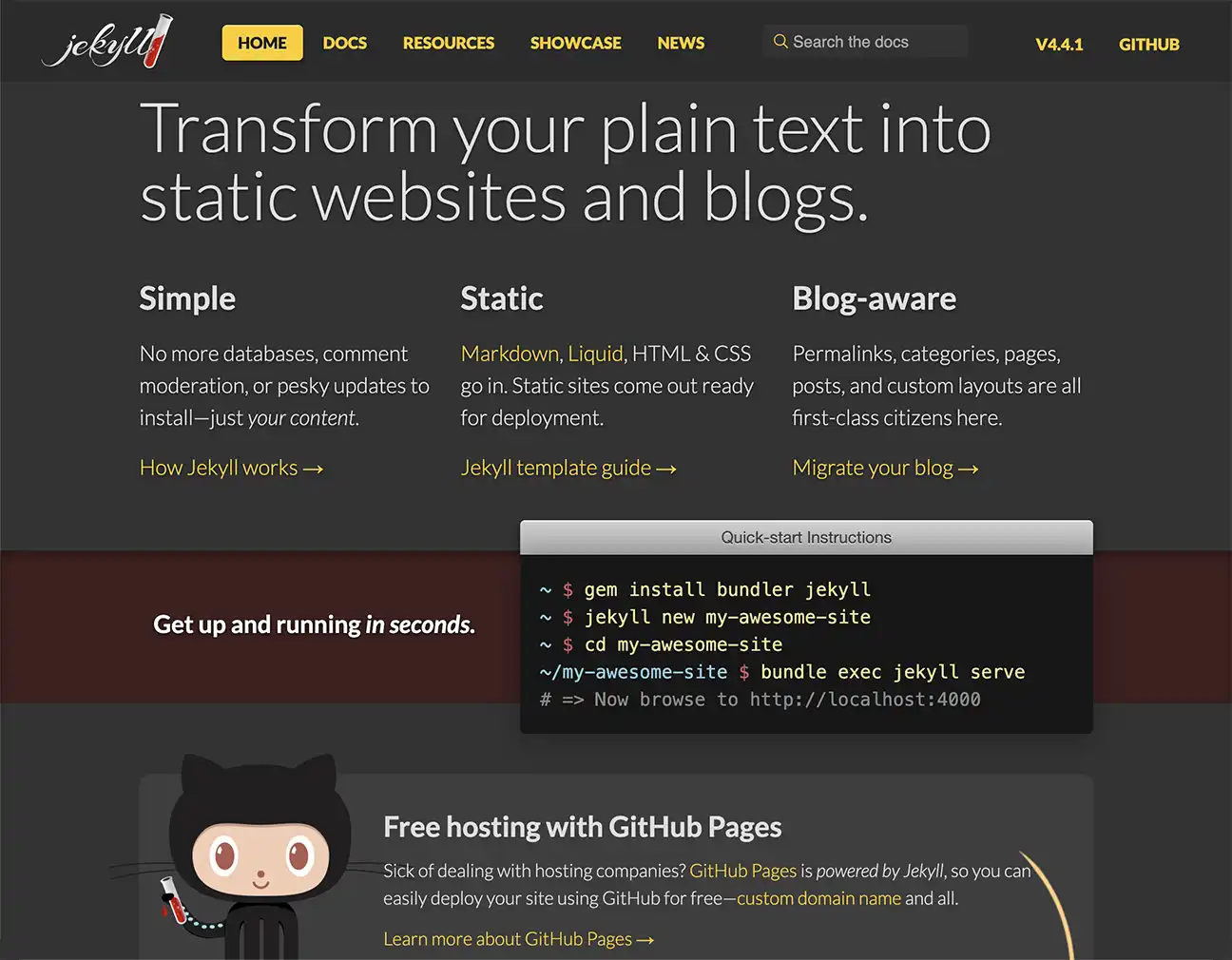 Jekyll static site generator homepage.