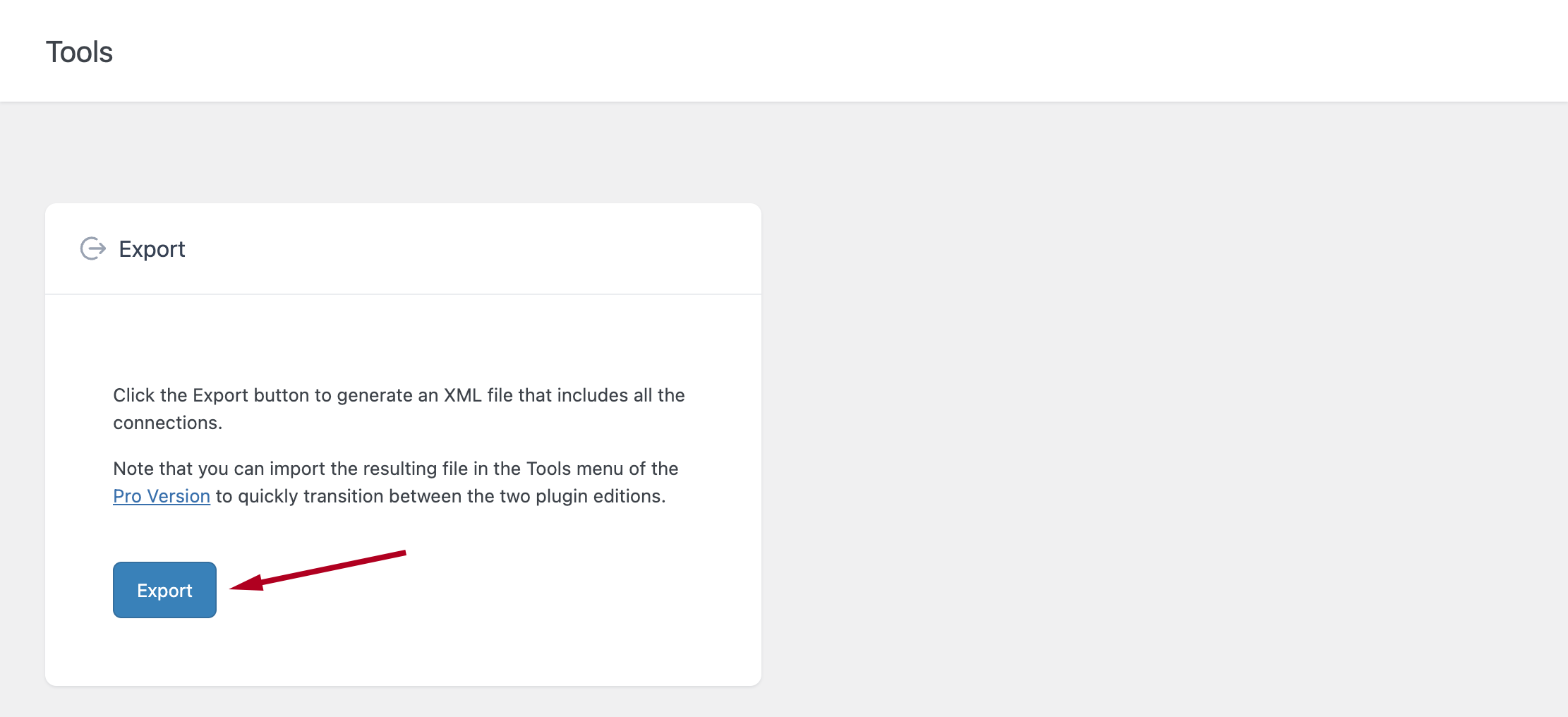 Export screen in the Free version of Hreflang Manager.