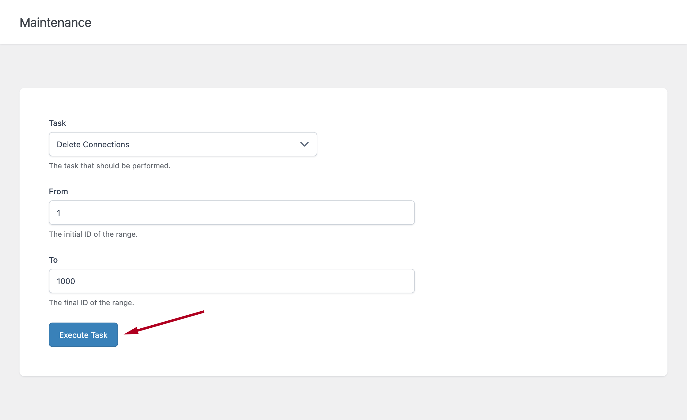 Bulk deleting connections using the "Delete Connections" task of the Maintenance menu of Hreflang Manager.