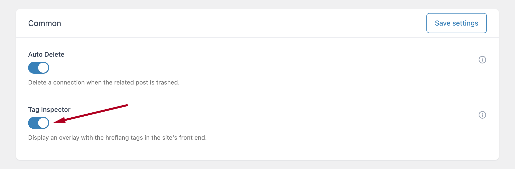 Enabling the Tag Inspector option in the plugin settings of Hreflang Manager.