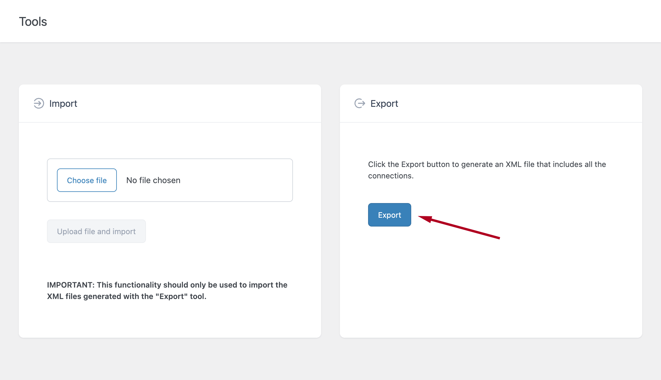 XML export feature of Hreflang Manager. Showing the Export button.